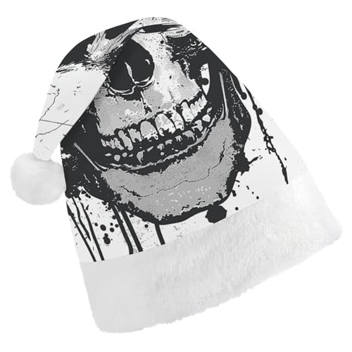 JTKLQBN Weihnachtsmütze für Erwachsene, niedlicher einfacher Totenkopf-Grafik, bedruckt, Weihnachtsmannmütze für Erwachsene, Weihnachtsmützen für Damen und Herren, Unisex, Neujahrsgeschenke von JTKLQBN