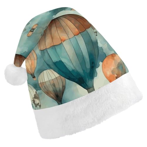 JTKLQBN Weihnachtsmütze für Erwachsene, niedlicher handgezeichneter Heißluftballon-bedruckte Weihnachtsmannmütze für Erwachsene, Weihnachtsmützen für Frauen und Männer, Unisex, Neujahrsgeschenke von JTKLQBN