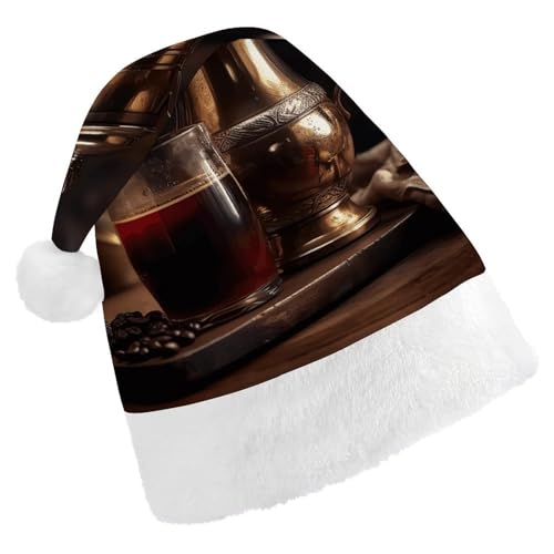 JTKLQBN Weihnachtsmütze für Erwachsene, niedlicher türkischer Kaffee, bedruckte Weihnachtsmannmütze für Erwachsene, Weihnachtsmützen für Damen und Herren, Unisex, Neujahrsgeschenke von JTKLQBN