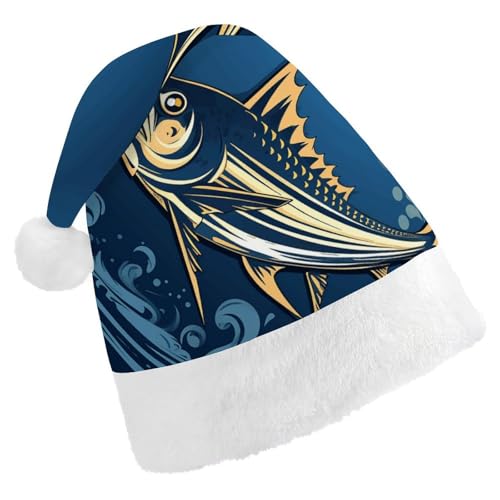 JTKLQBN Weihnachtsmütze für Erwachsene, niedliches Marlin-Symbol, bedruckte Weihnachtsmannmütze für Erwachsene, Weihnachtsmützen für Damen und Herren, Unisex, Neujahrsgeschenke von JTKLQBN