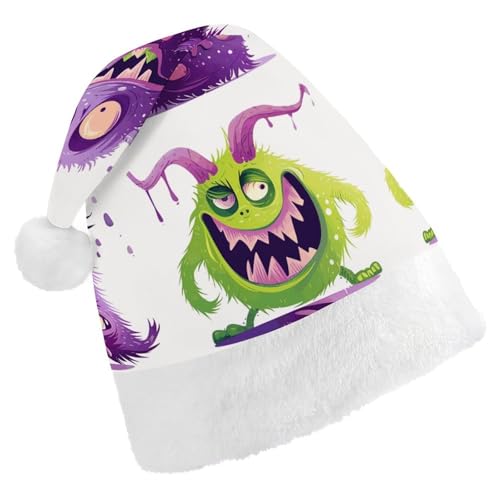 JTKLQBN Weihnachtsmütze für Erwachsene, niedliches Monster-Farbmuster, bedruckte Weihnachtsmütze für Erwachsene, Weihnachtsmütze für Damen und Herren, Unisex, Neujahrsgeschenk von JTKLQBN