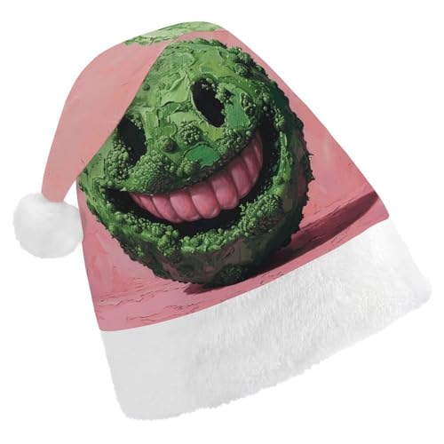 JTKLQBN Weihnachtsmütze für Erwachsene, niedliches grünes Smiley-Gesicht, bedruckte Weihnachtsmannmütze für Erwachsene, Weihnachtsmützen für Damen und Herren, Unisex, Neujahrsgeschenke von JTKLQBN