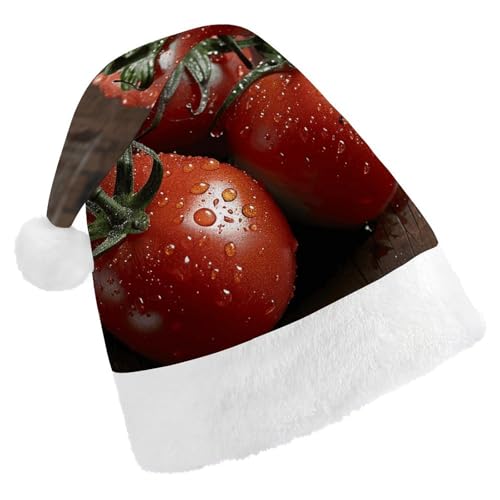 JTKLQBN Weihnachtsmütze für Erwachsene, süßes Foto von drei Tomaten, bedruckte Weihnachtsmannmütze für Erwachsene, Weihnachtsmützen für Damen und Herren, Unisex, Neujahrsgeschenke von JTKLQBN