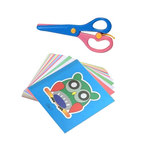 JTKREW 1 Stück Kinder Sicherheit Schere+96 Blatt Papier,Kinder Papierschnitt Set,Lustiges Papierschneid-Aktivitätsset Vorschule Kindergarten Kita Spaß DIY Lernspielzeug Pädagogisches Spielzeug von JTKREW