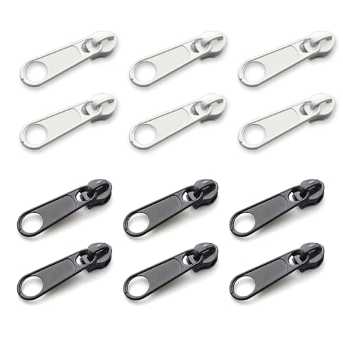 JTKREW 12 Stück Reißverschluss Schieber Ersatz,Abnehmbare Reißverschluss Zipper Pull Fixer Reißverschluss Ersatzschieber Zipper Sliders Ersatz Größe für Mantel, Koffer, Rucksäcke von JTKREW