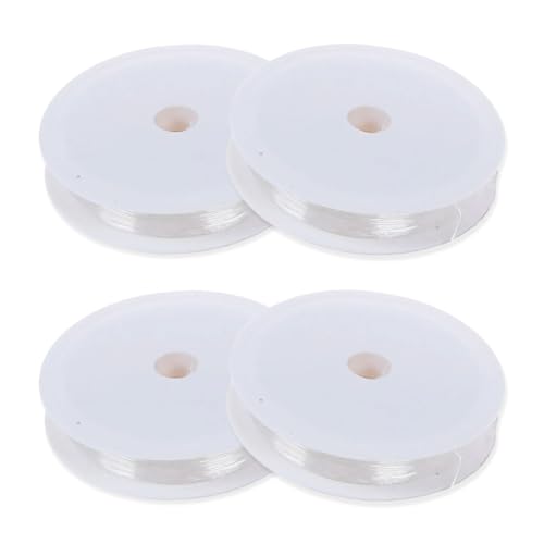 JTKREW 4 Spulen transparenter Perlenfaden (0,6 mm und 0,8 mm),Elastischer Schmuckfaden-unsichtbare Nylonschnur, reißfeste Gummischnur für Armbänder und Perlenschmuck-Bastelprojekte von JTKREW
