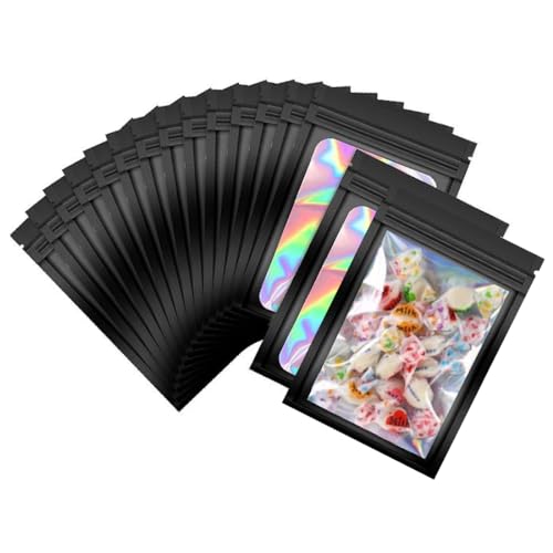 40 Stück Baggies Baggys Mylar Bags, Small Business Packaging,Wiederverschließbare Beutel Mylar Beutel,Mylar zum Aufbewahren von Süßigkeiten, Keksen, Schmuck (Black, 7×10cm) von JTKREW