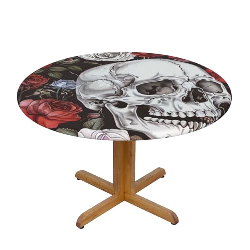 JTKREZ Runde Tischdecke mit floralem Totenkopf-Druck, waschbar, dekorative Tischdecke, elastischer Rand, Tischdecke für drinnen und draußen, 122 cm JTKREZ Runde Tischdecke mit floralem Totenkopf-Druck, waschbar, dekorative Tischdecke, elastischer Rand, Tischdecke für drinnen und draußen, 122 cm von JTKREZ
