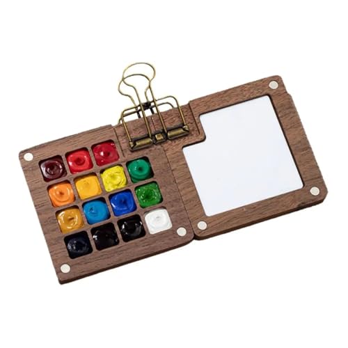 JTKSSCS Aquarell Reise Set Aquarellpalette aus Holz, tragbar, Mini-Reisebox, Kunstbox, Kunst, quadratisch, for Malen, Aquarelltablett, Malen(Beige) von JTKSSCS