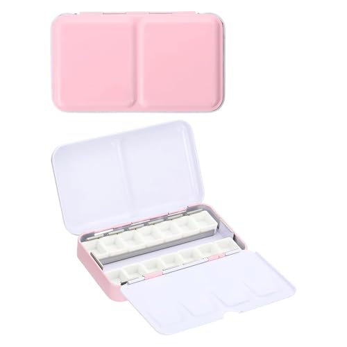 JTKSSCS Aquarell Reise Set Leere Aquarellpalette mit 14 Halbnäpfen, Leere Aquarellpalette aus Metall, Farbkoffer for DIY-Reise-Aquarellpalette(Pink) von JTKSSCS