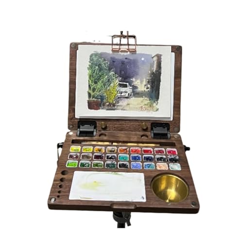 JTKSSCS Aquarell Reise Set Tragbare Reise-Aquarell-Malpalette for Outdoor-Skizzen, Holz-Farbkoffer, Farbwanne, DIY-Aquarell-Farbpalettenbox von JTKSSCS