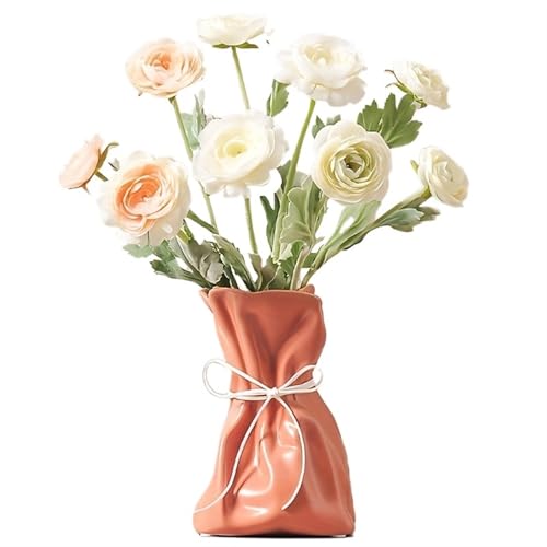 JTKSSCS Vasen Vase aus Papiertüte, Blumenvase aus Keramik, einzigartiges Grab-Crinkle-Design, dekorative Vasen for Moderne Wohndekoration, Hochzeit(Orange) von JTKSSCS