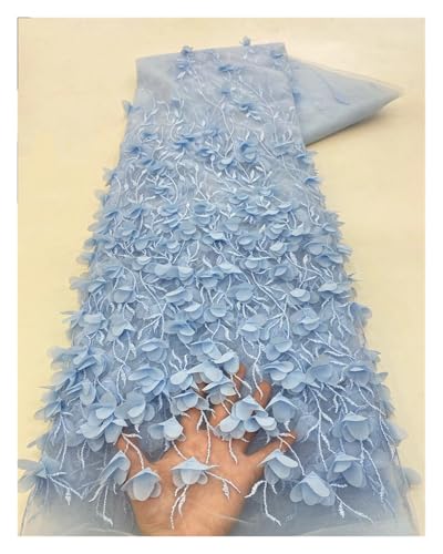 Spitzenstoff 5 Yards Tüll mit 3D-Blumen Party Spitze Stoff weiß Braut Party Spitze for Nähen Kleid Hochzeit(Blue) von JTKSSCS