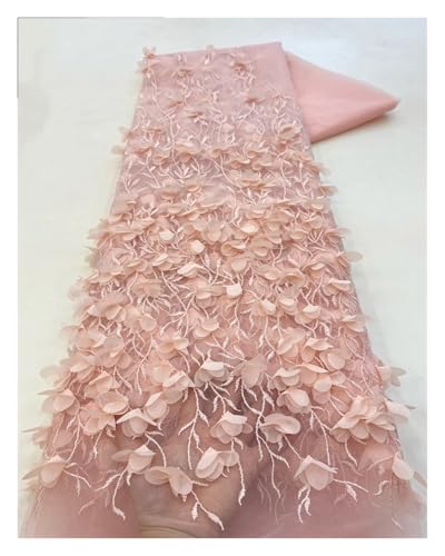 Spitzenstoff 5 Yards Tüll mit 3D-Blumen Party Spitze Stoff weiß Braut Party Spitze for Nähen Kleid Hochzeit(Pink) von JTKSSCS