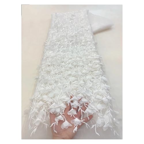 Spitzenstoff 5 Yards Tüll mit 3D-Blumen Party Spitze Stoff weiß Braut Party Spitze for Nähen Kleid Hochzeit(White) von JTKSSCS