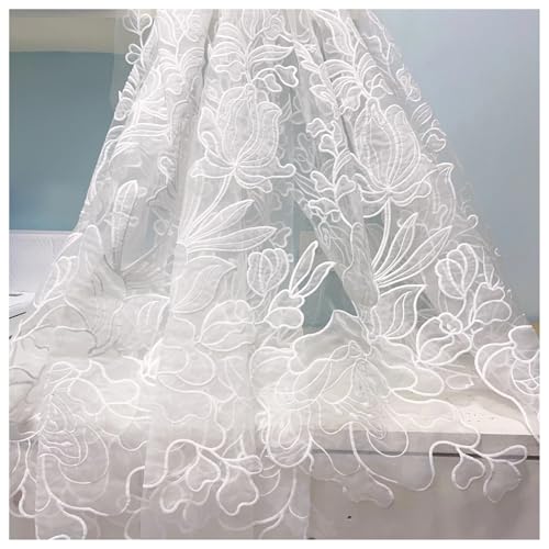 Spitzenstoff Spitzen- und Netzstoff mit Organza-Laserschnittblume for Hochzeitskleid und Abendkleid, von JTKSSCS