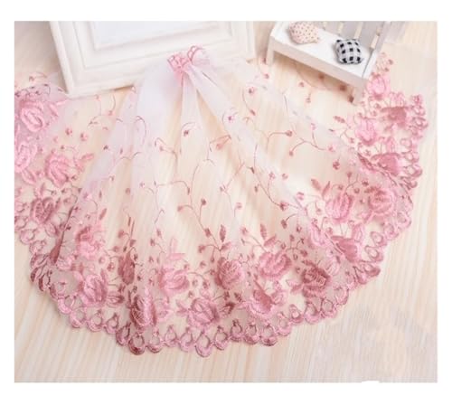 Spitzenstoff Weiß Mesh Gaze Rosa Stickerei Exquisite Spitze DIY Damen Hochzeit Kinder Kleidung Stoff(Pink) von JTKSSCS