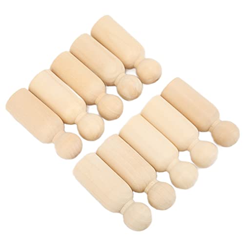 10er-Pack Holzfarbene Steckpuppen, DIY-Puppenpuppen aus Holz Zur Dekoration, Glatt und Sicher, Natürliches Material, Geeignet für DIY-Handarbeit, Ornamente (75MM Junge) von JTLB