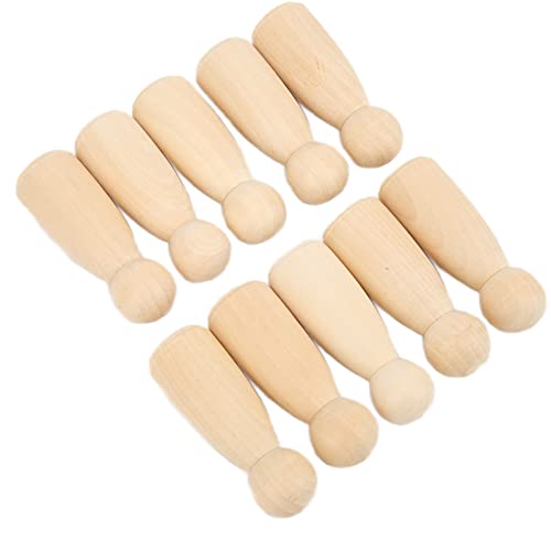 10er-Pack Holzfarbene Steckpuppen, DIY-Puppenpuppen aus Holz Zur Dekoration, Glatt und Sicher, Natürliches Material, Geeignet für DIY-Handarbeit, Ornamente (75MM großes Mädchen) von JTLB