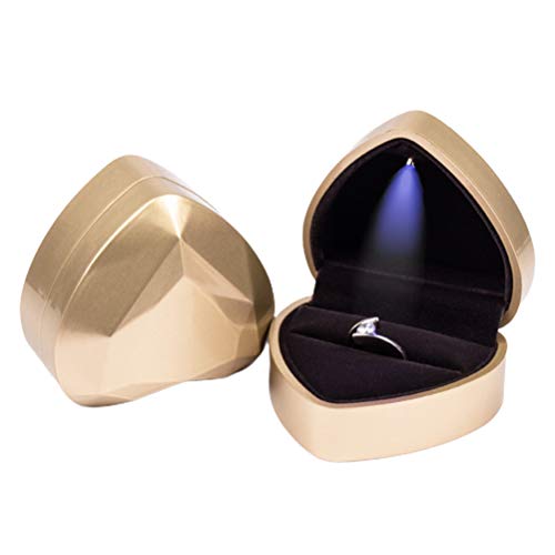 JTLB Herz-Ringbox, Herzförmige Ringbox mit LED-Licht-Display, Aufbewahrung, Schmuckschatulle, Ringtasche, Geburtstagsgeschenk (Golden) von JTLB