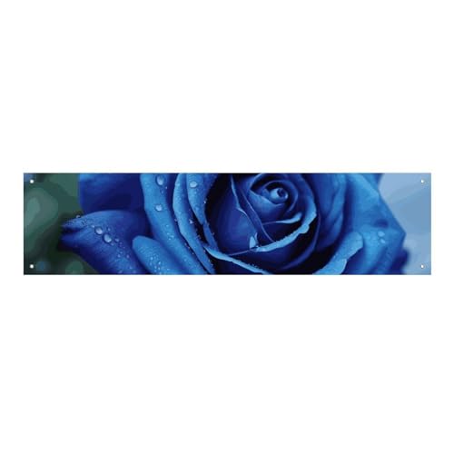 Große Banner, personalisierbar, romantische blaue Rose, Partyschilder, 300D Polyester, für drinnen und draußen, blanko, Banner mit vier runden Metalllöchern, Banner für Party-Dekoration von JTMVNKG