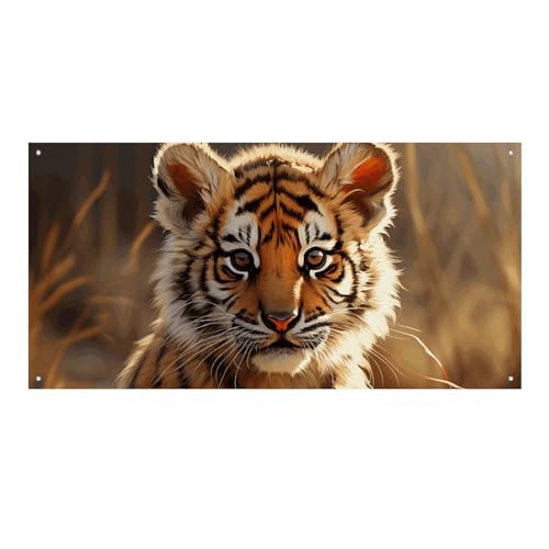 Große Banner, personalisiertes Banner, Gemälde über Tiger, Partyschilder, 300D-Polyester, für drinnen und draußen, blanko, Banner mit vier runden Metalllöchern, Banner für Party-Dekoration von JTMVNKG