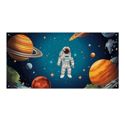 Große Banner, personalisiertes Banner, Weltraumrakete, Astronaut, Partyschilder, 300D-Polyester, für drinnen und draußen, Banner, blanko, Banner mit vier runden Metalllöchern, Banner für von JTMVNKG