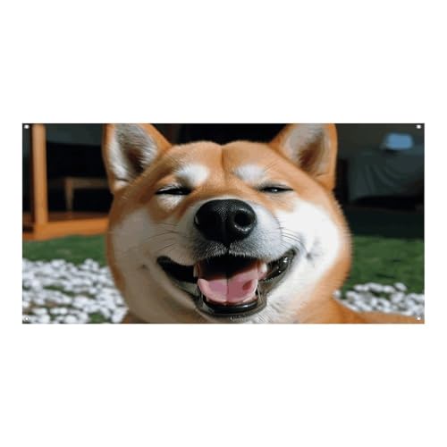 Große Banner, personalisiertes Banner mit Shiba Inu, Smile Tongue Out, Partyschilder, 300D Polyester, für drinnen und draußen, Banner, blanko, Banner mit vier runden Metalllöchern, Banner für von JTMVNKG