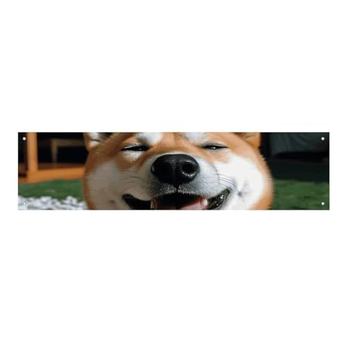 Große Banner, personalisiertes Banner mit Shiba Inu, Smile Tongue Out, Partyschilder, 300D Polyester, für drinnen und draußen, Banner, blanko, Banner mit vier runden Metalllöchern, Banner für von JTMVNKG