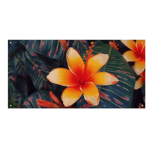 Große Banner, personalisiertes Banner mit tropischen Hawaii-Blumen, Partyschilder, 300D-Polyester, für drinnen und draußen, blanko, Banner mit vier runden Metalllöchern, Banner für Party-Dekoration von JTMVNKG