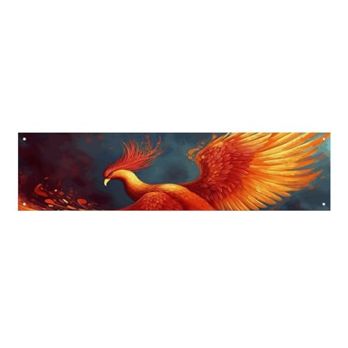 Großes Banner, personalisierbares Banner, orange-rot, Phoenix-Partyschilder, 300D-Polyester, für drinnen und draußen, blanko, Banner mit vier runden Metalllöchern, Banner für Party-Dekoration von JTMVNKG