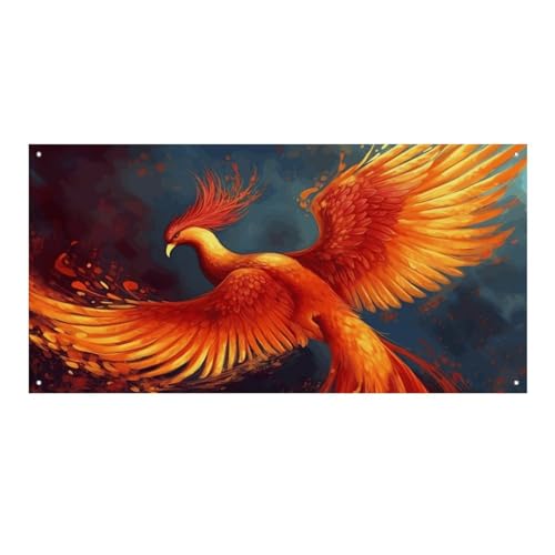 Großes Banner, personalisierbares Banner, orange-rot, Phoenix-Partyschilder, 300D-Polyester, für drinnen und draußen, blanko, Banner mit vier runden Metalllöchern, Banner für Party-Dekoration von JTMVNKG