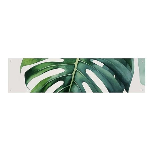 Großes Banner, personalisiertes Banner, Aquarell-Monstera-Blatt, Partyschilder, 300D-Polyester, für drinnen und draußen, blanko, Banner mit vier runden Metalllöchern, Banner für Party-Dekoration von JTMVNKG