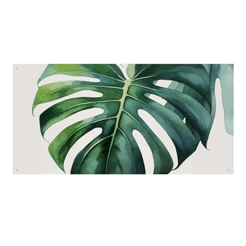 Großes Banner, personalisiertes Banner, Aquarell-Monstera-Blatt, Partyschilder, 300D-Polyester, für drinnen und draußen, blanko, Banner mit vier runden Metalllöchern, Banner für Party-Dekoration von JTMVNKG