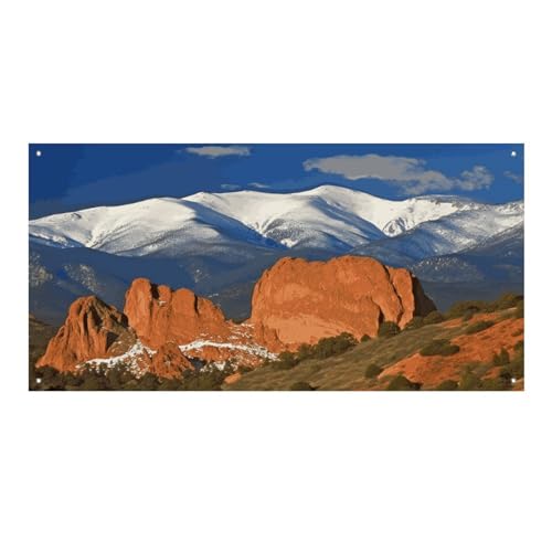 Großes Banner, personalisiertes Banner, Pikes Peak Colorado, Partyschilder, 300D-Polyester, für drinnen und draußen, blanko, Banner mit vier runden Metalllöchern, Banner für Party-Dekoration von JTMVNKG