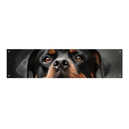 Großes Banner, personalisiertes Banner, cooles Rottweiler-Hundekunst-Partyschild, 300D-Polyester, für drinnen und draußen, Banner, blanko, Banner mit vier runden Metalllöchern, Banner für von JTMVNKG