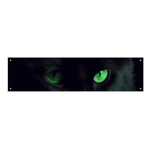 Großes Banner, personalisiertes Banner, schwarze Katze, grüne Augen, Partyschilder, 300D-Polyester, für drinnen und draußen, blanko, Banner mit vier runden Metalllöchern, Banner für Party-Dekoration von JTMVNKG