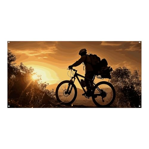 Großes Banner, personalisiertes Banner für Mountainbike am Abend, Partyschilder, 300D-Polyester, für drinnen und draußen, blanko, Banner mit vier runden Metalllöchern, Banner für Party-Dekoration von JTMVNKG