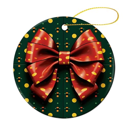 Weihnachtsschmuck Geschenkpapier mit Schleife Keramik Ornament Weihnachtsbaumschmuck Kreis Hängende Ornament für Weihnachtsbäume Hängende Porzellan Ornament für Weihnachten von JTMVNKG