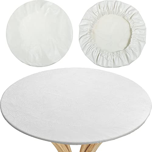 JTNero Runde Tischdecke Wasserabweisend Fleckenbeständig Anti Rutsch Tischdecke mit Elastischem Rand Tischtuch Ø60 Polyester Runde Tischdecke 23,6 Zoll für Zuhause Restaurant Party (Weiß) von JTNero