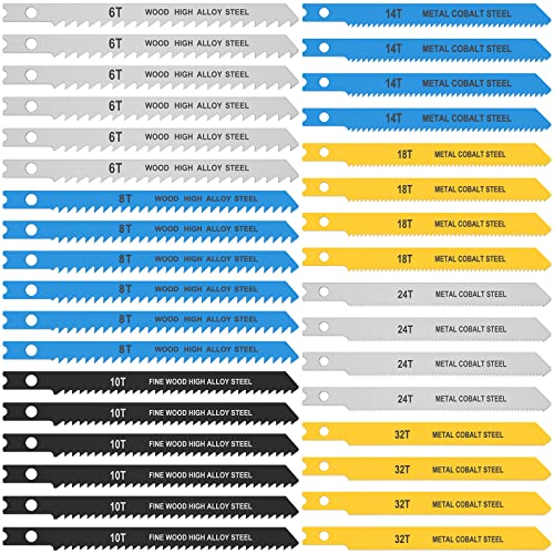 Stichsägeblätter Set 34pcs 6-32TPI Stichsägeblatt aus Kohlenstoffstahl Schnell zu Schneidendes Stichsägeblatt Stichsägeblätter Set U Schaft zum Schneiden von Holz Metall und Kunststoff von JTNero