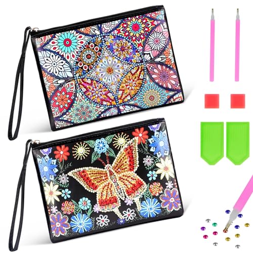 2 Stück Diamond Painting Tasche, 5D Diamond Art Painting Handtasche, Bastelset für Kinder ab 6 7 8 9 10 Jahren, Geschenke Mädchen 6-12 Jahre, DIY Diamant Painting Kleine Kosmetiktasche für Erwachsene von JTOOYS