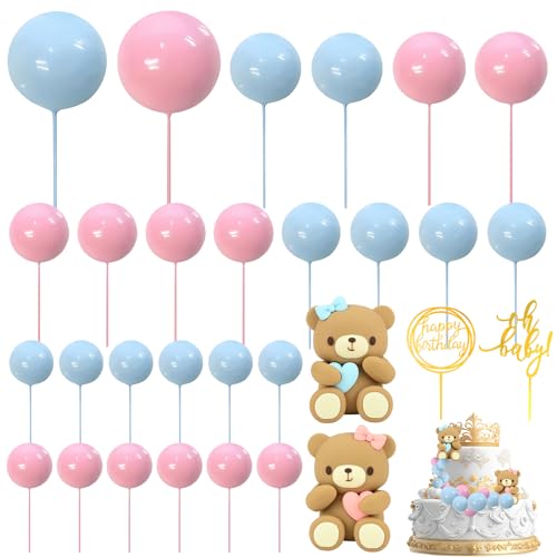 29 Stück Süßes Bär Kuchenkugel Tortendeko Set, DIY Kinder Geburtstags Kuchendeko mit Gold Oh Baby & Happy Birthday Cake Topper Für Junge Mädchen Babyparty, Gender Reveal, Jubiläum, Hochzeiten, Party von JTOOYS