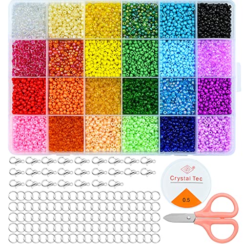 JTOOYS 3 MM 12000 Stück Glasperlen Set, Mini Glasperlen DIY Armband Art mit 24 Gitter Aufbewahrungsbox für Schmuckherstellung Jewellery-Making, Perlen Zum Auffädeln Perlenschnur Making Set von JTOOYS