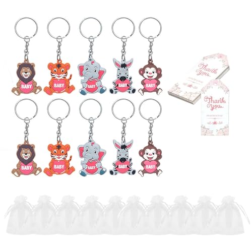 JTQYFI Zoos Animal Keychains Dschungel Animal Schlüsselanhänger Babypartys Gunst Mit Dank Tagen Organza Geschenktüten Für Gäste von JTQYFI