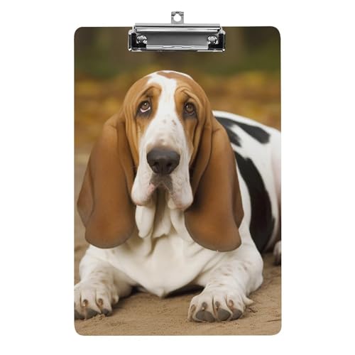 Acryl-Klemmbrett 32,5 x 21,6 cm, Basset Hound bedruckt, A4-Klemmbrett in Briefgröße, Kunststoff-Klemmbrett mit niedrigem Profil-Clip für Krankenschwestern, Lehrer, Büro- und Schulbedarf von JTREHY