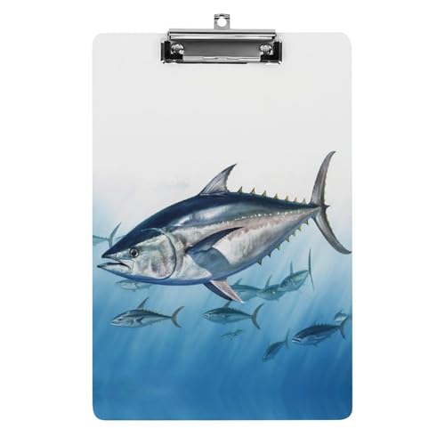 Acryl-Klemmbrett 32,5 x 21,6 cm, Bluefin Thunnus, bedruckt, A4, Briefgröße, Kunststoff-Klemmbrett mit flachem Profil-Clip für Krankenschwestern, Lehrer, Büro- und Schulbedarf von JTREHY