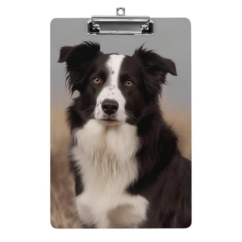 Acryl-Klemmbrett 32,5 x 21,6 cm, Border Collie, bedrucktes A4-Klemmbrett in Briefgröße, Kunststoff-Klemmbrett mit niedrigem Profil-Clip für Krankenschwestern, Lehrer, Büro und Schulbedarf von JTREHY