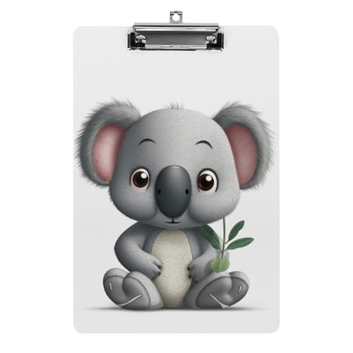 Acryl-Klemmbrett 32,5 x 21,6 cm, Cartoon-Koala-Druck, A4-Klemmbrett in Briefgröße, Kunststoff-Klemmbrett mit niedrigem Profil-Clip für Krankenschwester, Lehrer, Büro und Schulbedarf von JTREHY