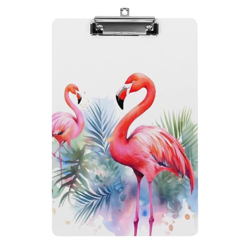 Acryl-Klemmbrett 32,5 x 21,6 cm, Flamingo-Aquarell-Druck, A4-Klemmbrett in Briefgröße, Kunststoff-Klemmbrett mit niedrigem Profil-Clip für Krankenschwester, Lehrer, Büro und Schulbedarf von JTREHY